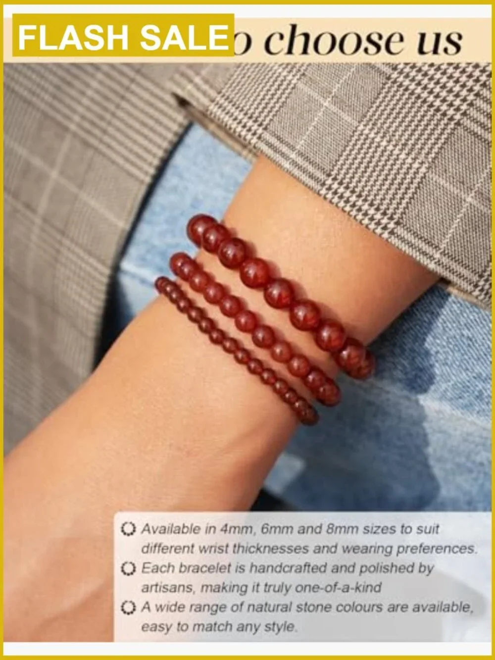 Natural Stone Stretch Bracelet - Healing Crystal Energy Protection